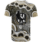 Collingwood Magpies T Shirt Aboriginal Dot Pattern - Football Mascot Heritage Pride