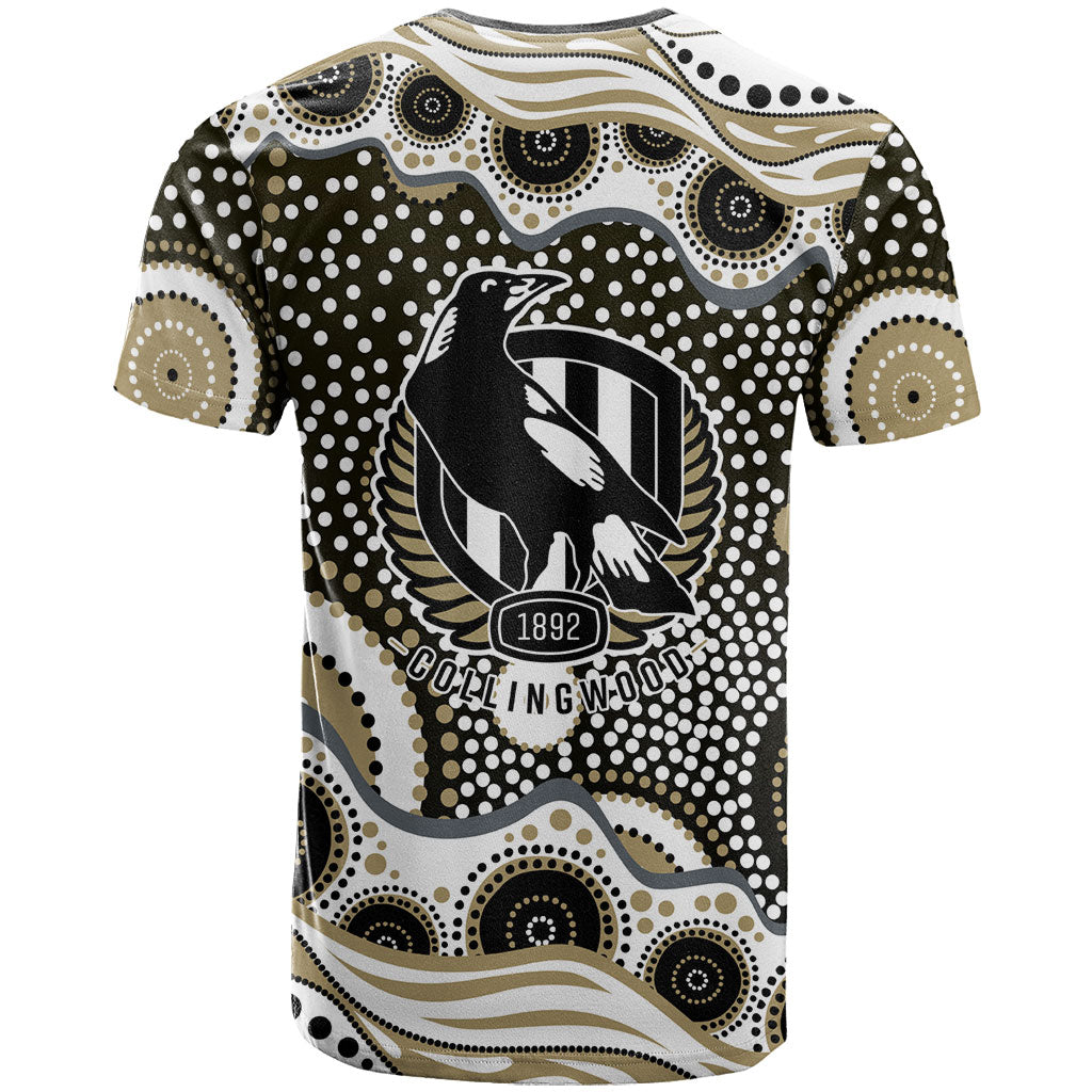 Collingwood Magpies T Shirt Aboriginal Dot Pattern - Football Mascot Heritage Pride