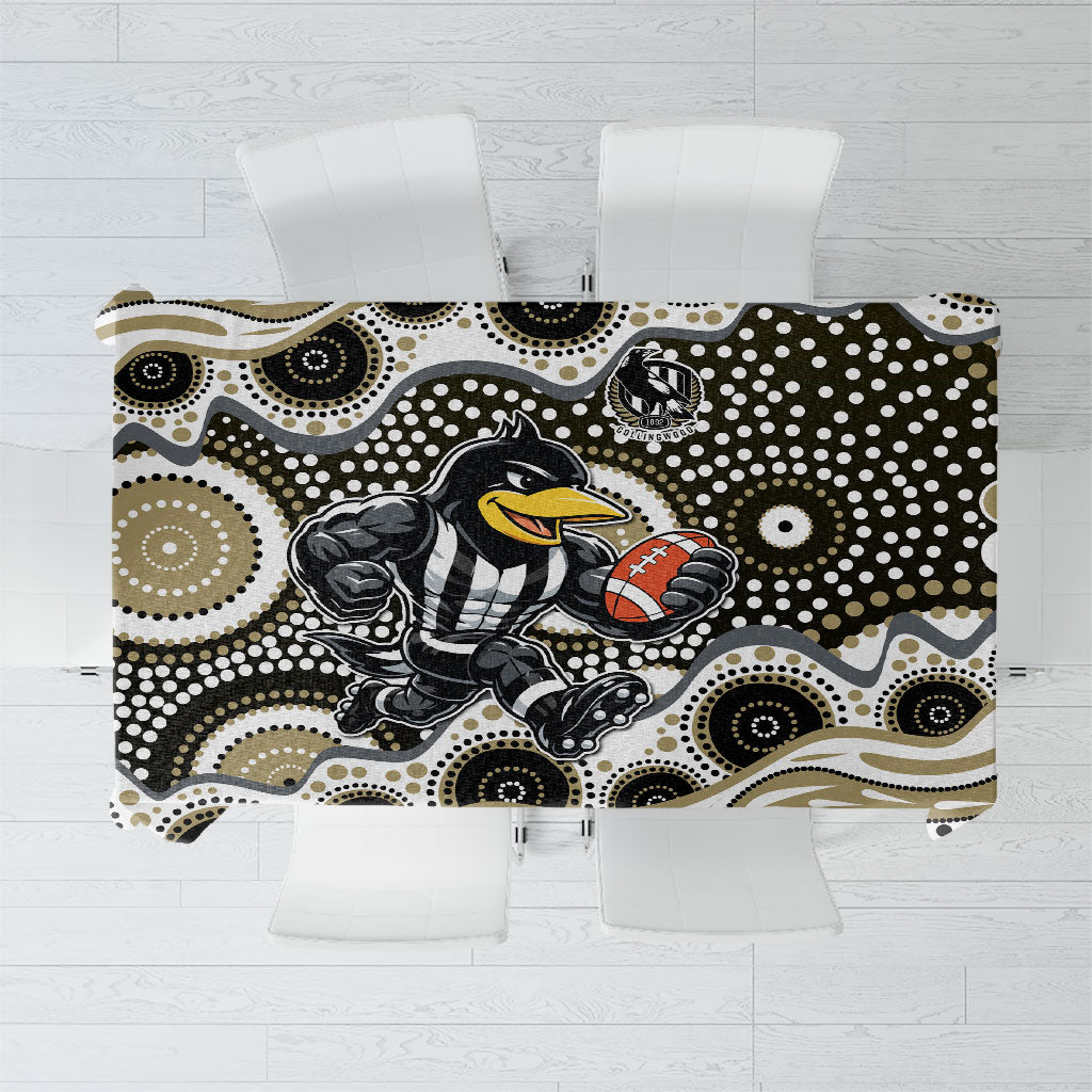 Collingwood Magpies Tablecloth Aboriginal Dot Pattern - Football Mascot Heritage Pride