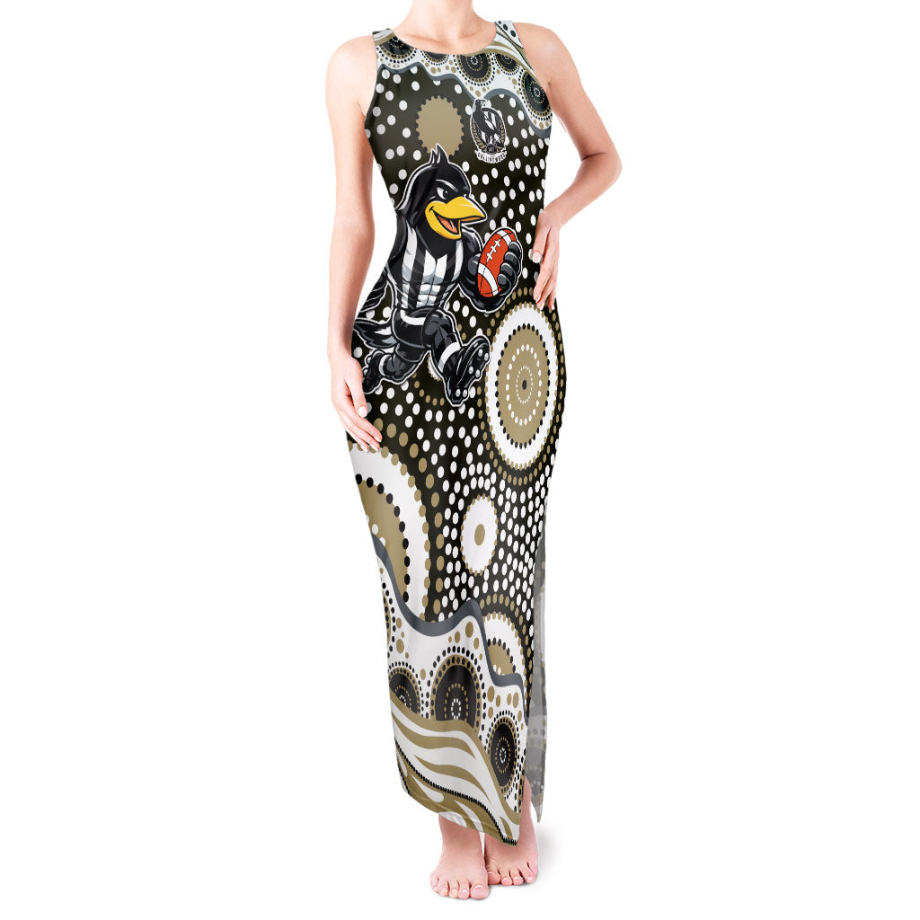 Collingwood Magpies Tank Maxi Dress Aboriginal Dot Pattern - Football Mascot Heritage Pride