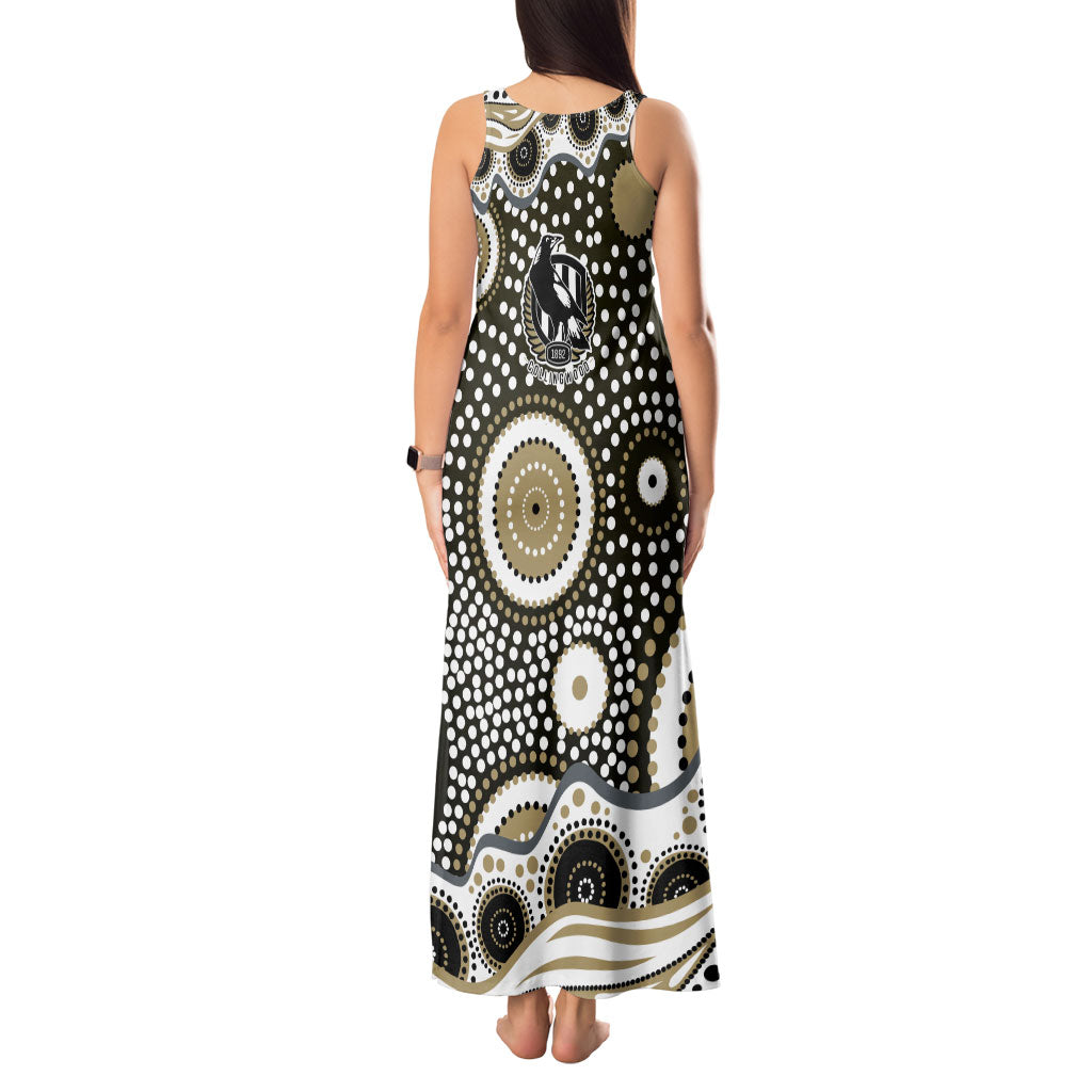 Collingwood Magpies Tank Maxi Dress Aboriginal Dot Pattern - Football Mascot Heritage Pride