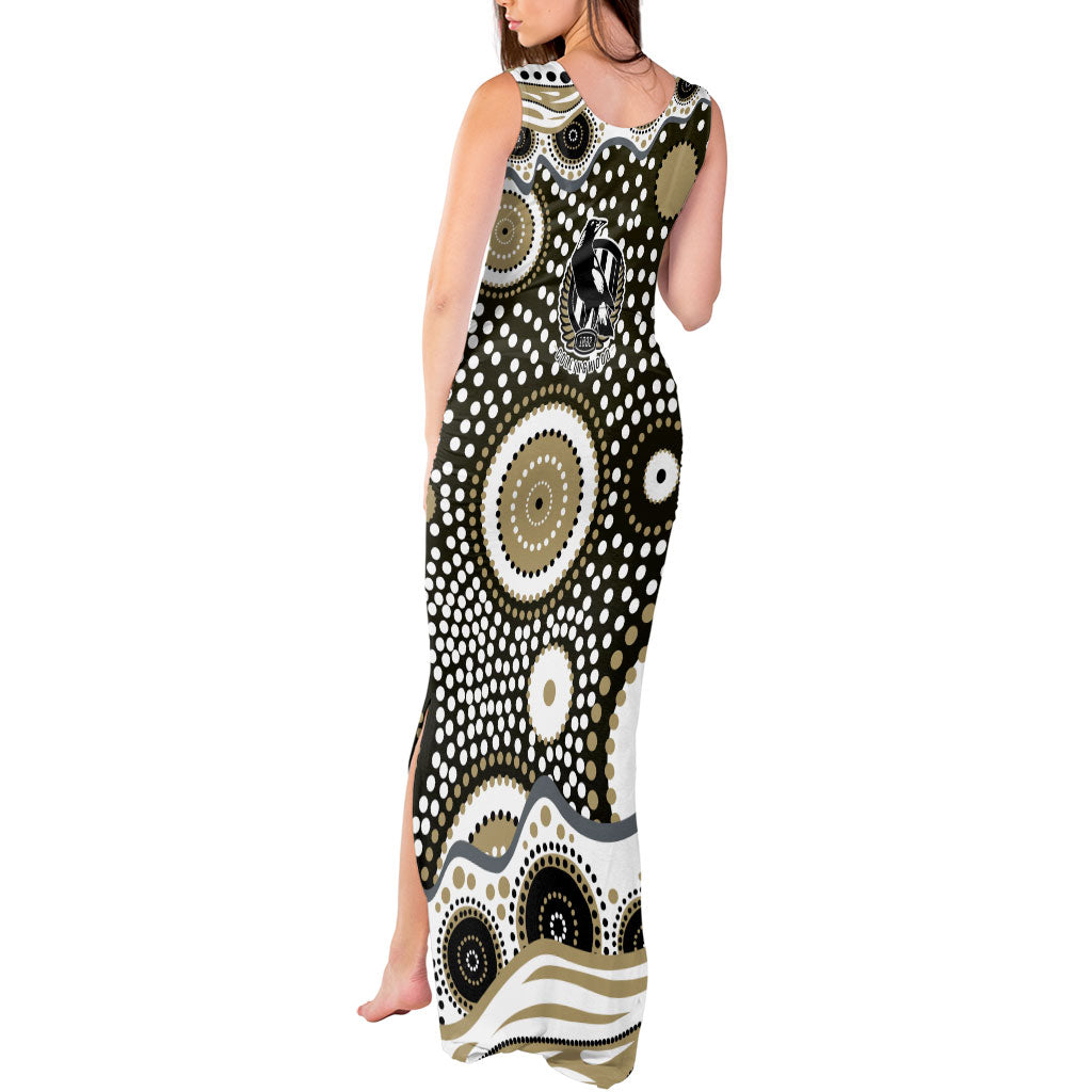 Collingwood Magpies Tank Maxi Dress Aboriginal Dot Pattern - Football Mascot Heritage Pride