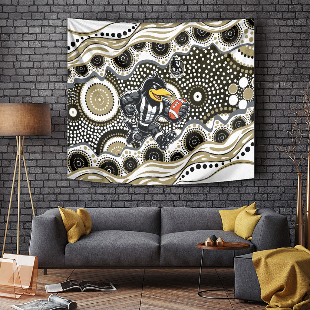 Collingwood Magpies Tapestry Aboriginal Dot Pattern - Football Mascot Heritage Pride