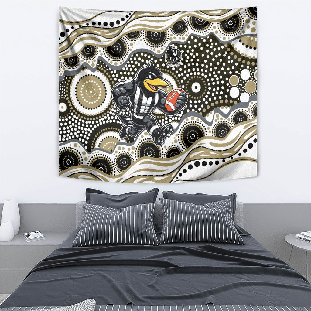 Collingwood Magpies Tapestry Aboriginal Dot Pattern - Football Mascot Heritage Pride