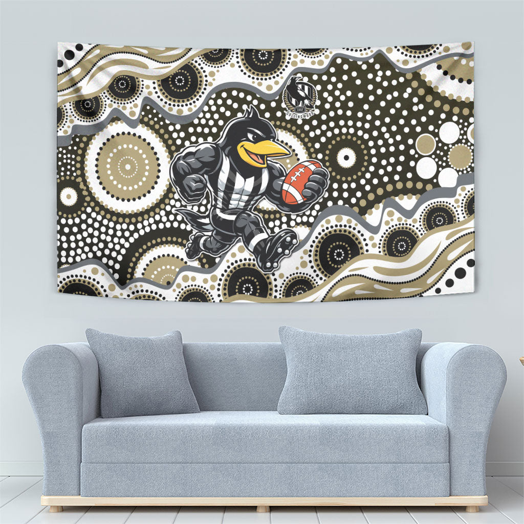 Collingwood Magpies Tapestry Aboriginal Dot Pattern - Football Mascot Heritage Pride