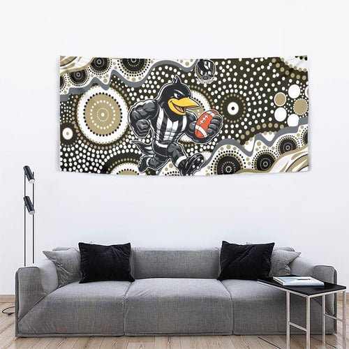 Collingwood Magpies Tapestry Aboriginal Dot Pattern - Football Mascot Heritage Pride