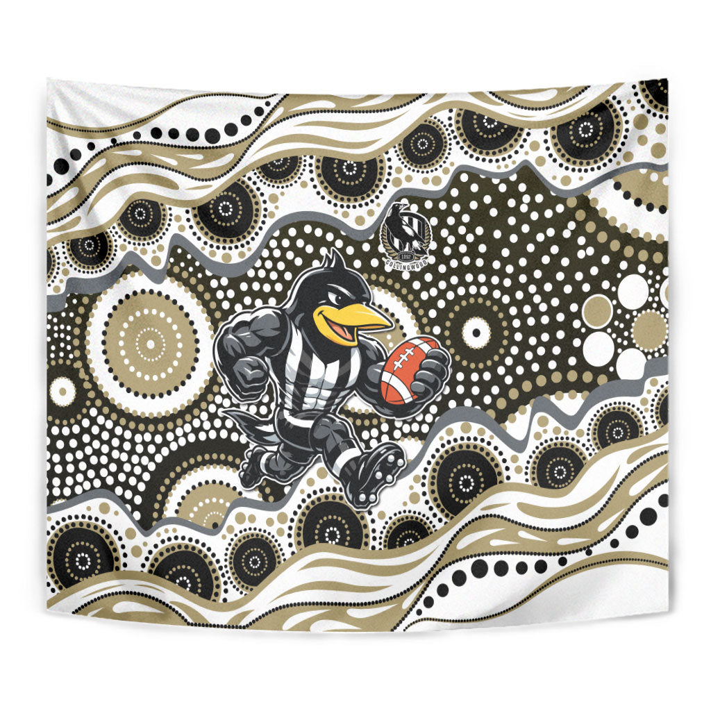 Collingwood Magpies Tapestry Aboriginal Dot Pattern - Football Mascot Heritage Pride