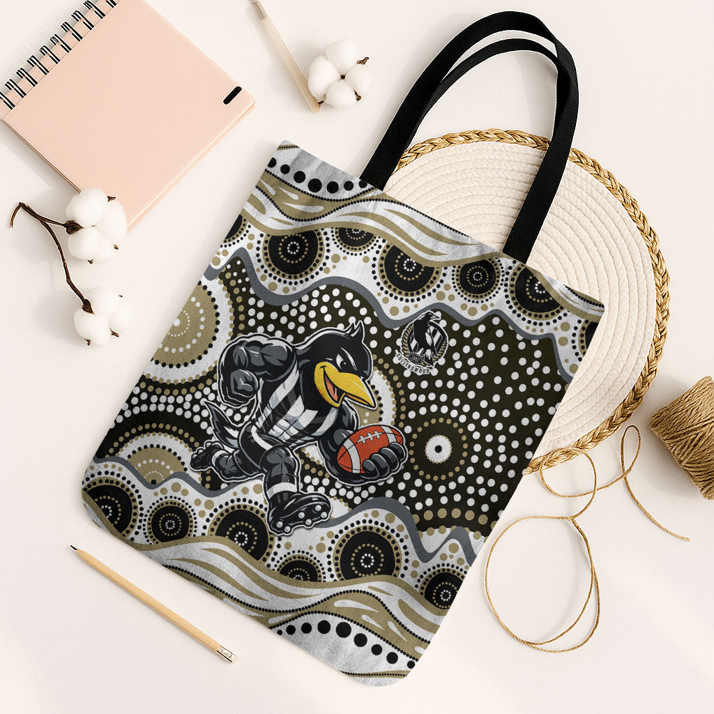 Collingwood Magpies Tote Bag Aboriginal Dot Pattern - Football Mascot Heritage Pride