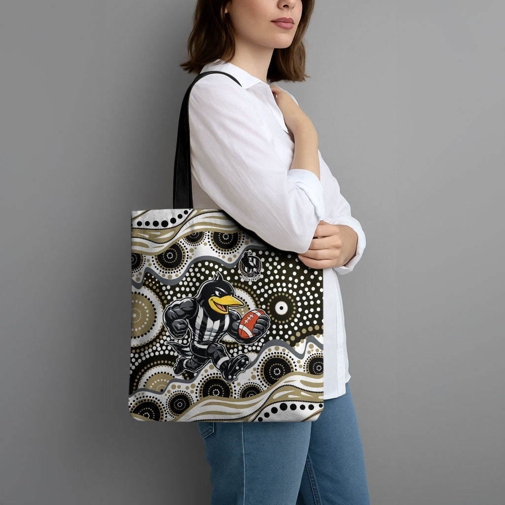 Collingwood Magpies Tote Bag Aboriginal Dot Pattern - Football Mascot Heritage Pride