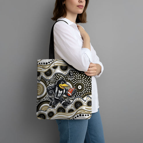 Collingwood Magpies Tote Bag Aboriginal Dot Pattern - Football Mascot Heritage Pride