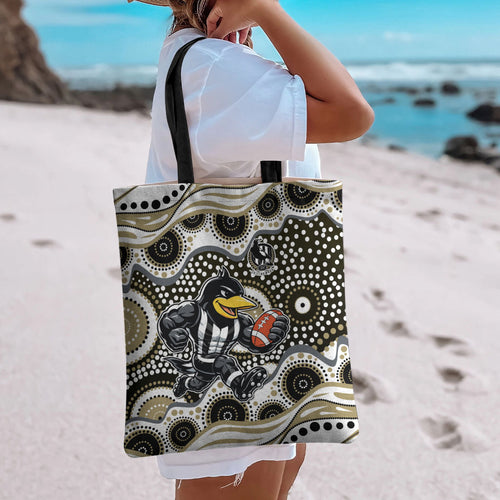 Collingwood Magpies Tote Bag Aboriginal Dot Pattern - Football Mascot Heritage Pride