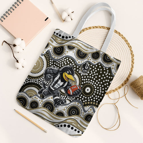 Collingwood Magpies Tote Bag Aboriginal Dot Pattern - Football Mascot Heritage Pride