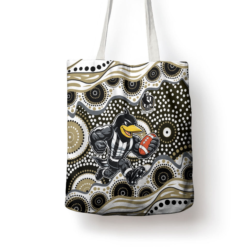 Collingwood Magpies Tote Bag Aboriginal Dot Pattern - Football Mascot Heritage Pride