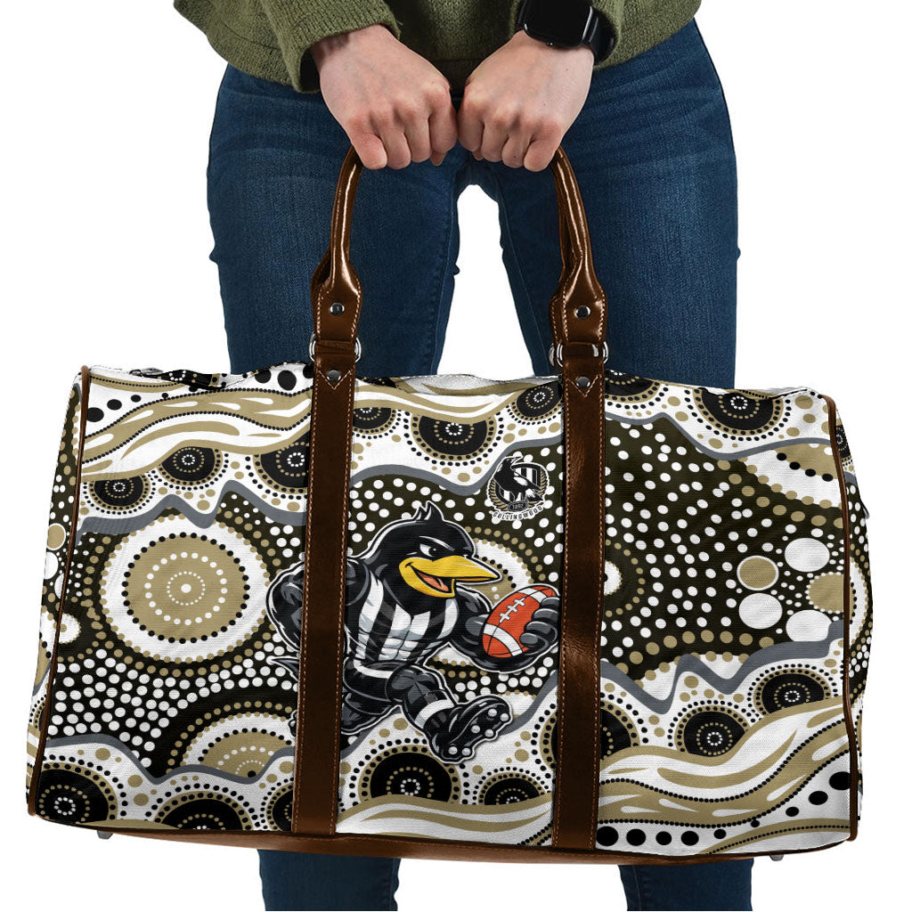 Collingwood Magpies Travel Bag Aboriginal Dot Pattern - Football Mascot Heritage Pride