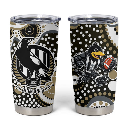 Collingwood Magpies Tumbler Cup Aboriginal Dot Pattern - Football Mascot Heritage Pride