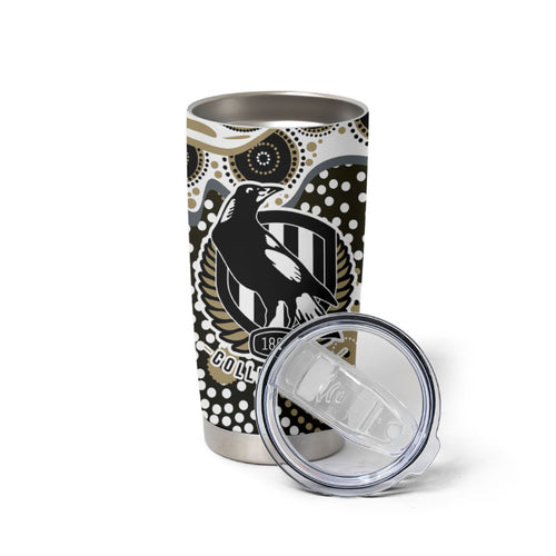 Collingwood Magpies Tumbler Cup Aboriginal Dot Pattern - Football Mascot Heritage Pride