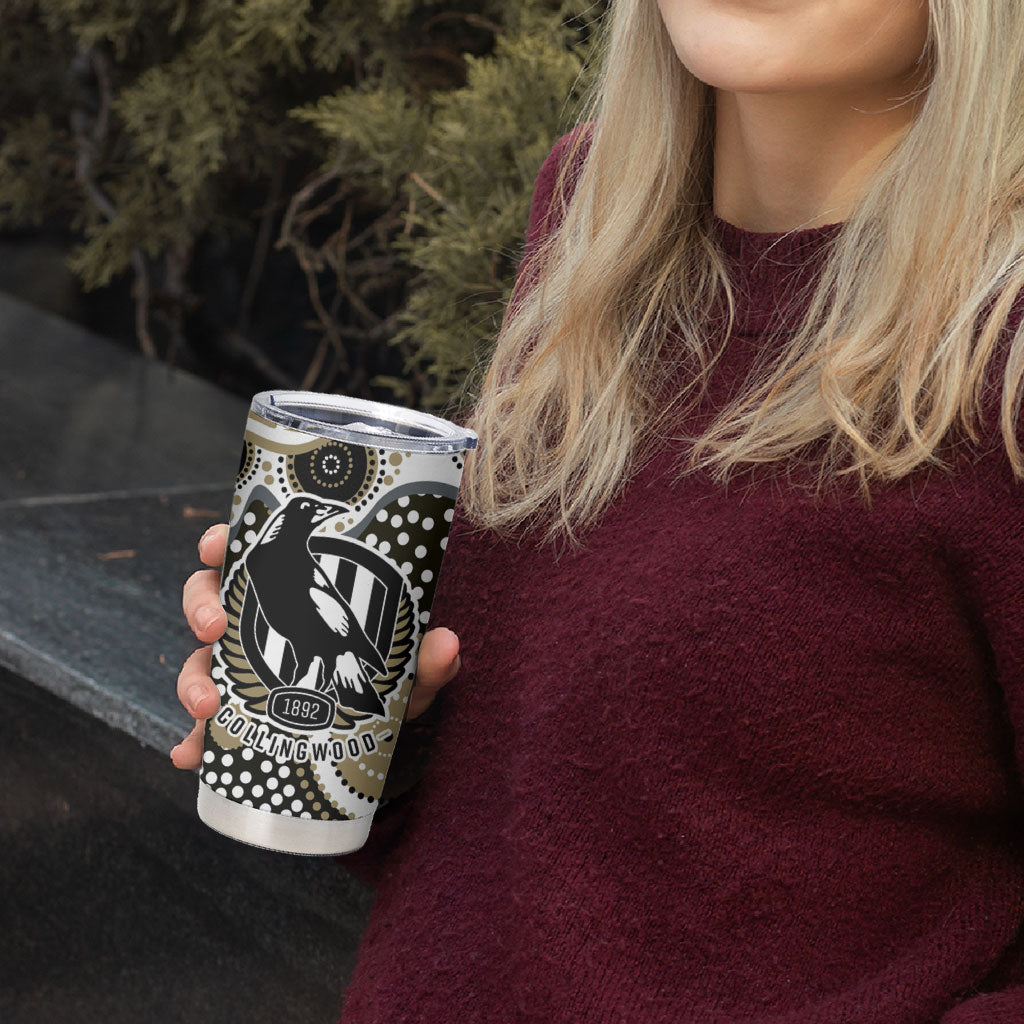 Collingwood Magpies Tumbler Cup Aboriginal Dot Pattern - Football Mascot Heritage Pride