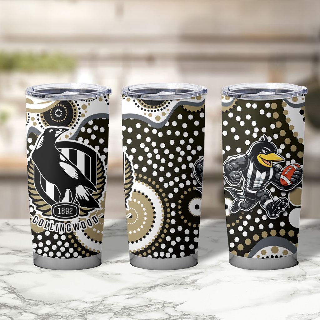 Collingwood Magpies Tumbler Cup Aboriginal Dot Pattern - Football Mascot Heritage Pride