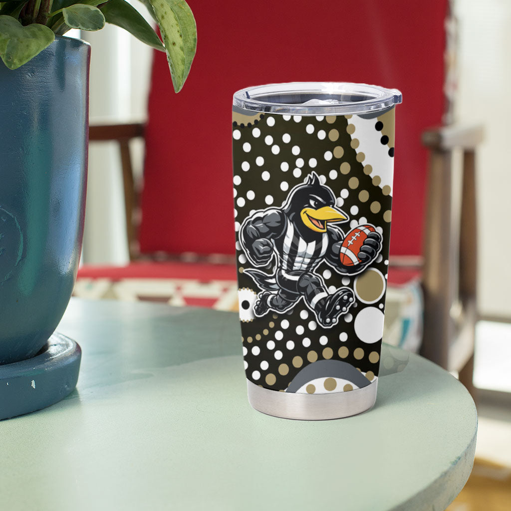 Collingwood Magpies Tumbler Cup Aboriginal Dot Pattern - Football Mascot Heritage Pride