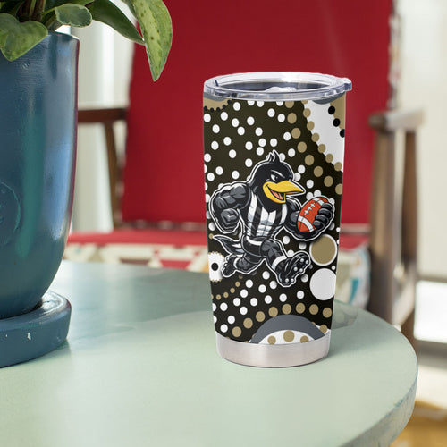 Collingwood Magpies Tumbler Cup Aboriginal Dot Pattern - Football Mascot Heritage Pride
