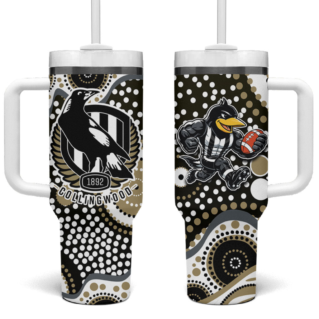 Collingwood Magpies Tumbler With Handle Aboriginal Dot Pattern - Football Mascot Heritage Pride