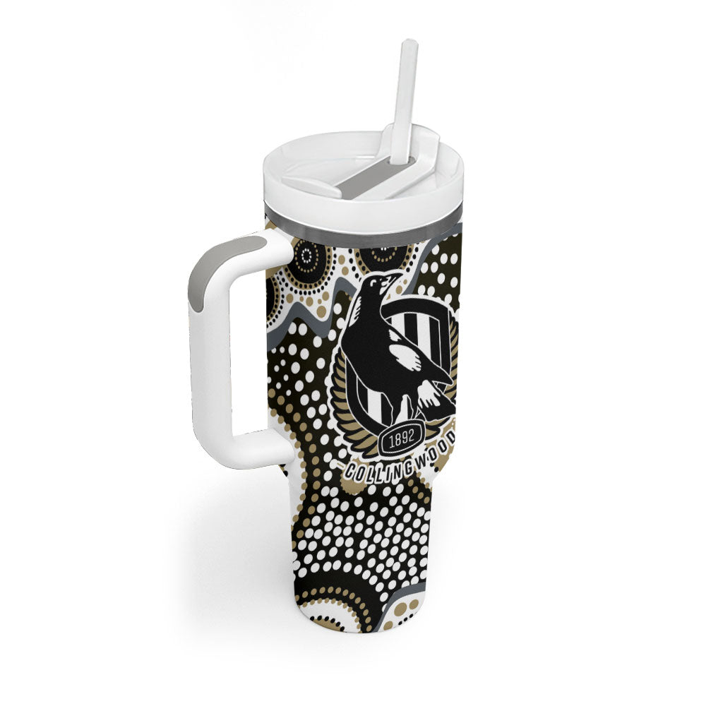 Collingwood Magpies Tumbler With Handle Aboriginal Dot Pattern - Football Mascot Heritage Pride
