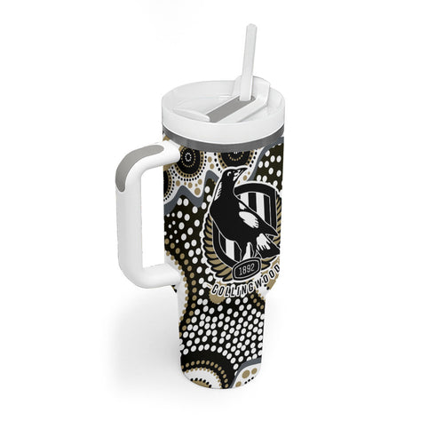 Collingwood Magpies Tumbler With Handle Aboriginal Dot Pattern - Football Mascot Heritage Pride