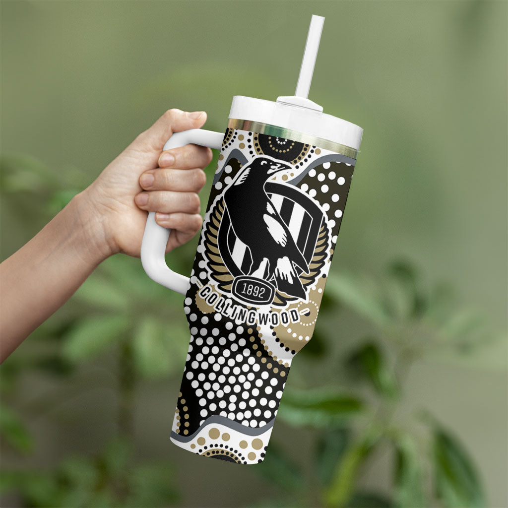 Collingwood Magpies Tumbler With Handle Aboriginal Dot Pattern - Football Mascot Heritage Pride