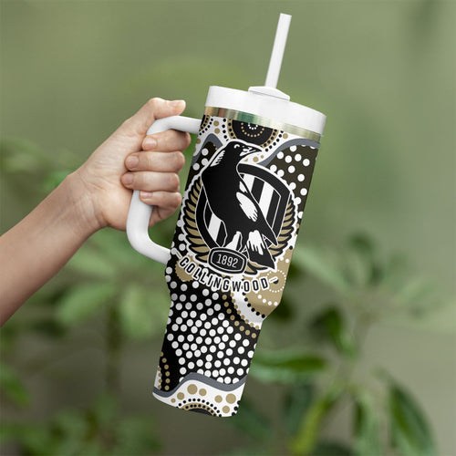 Collingwood Magpies Tumbler With Handle Aboriginal Dot Pattern - Football Mascot Heritage Pride