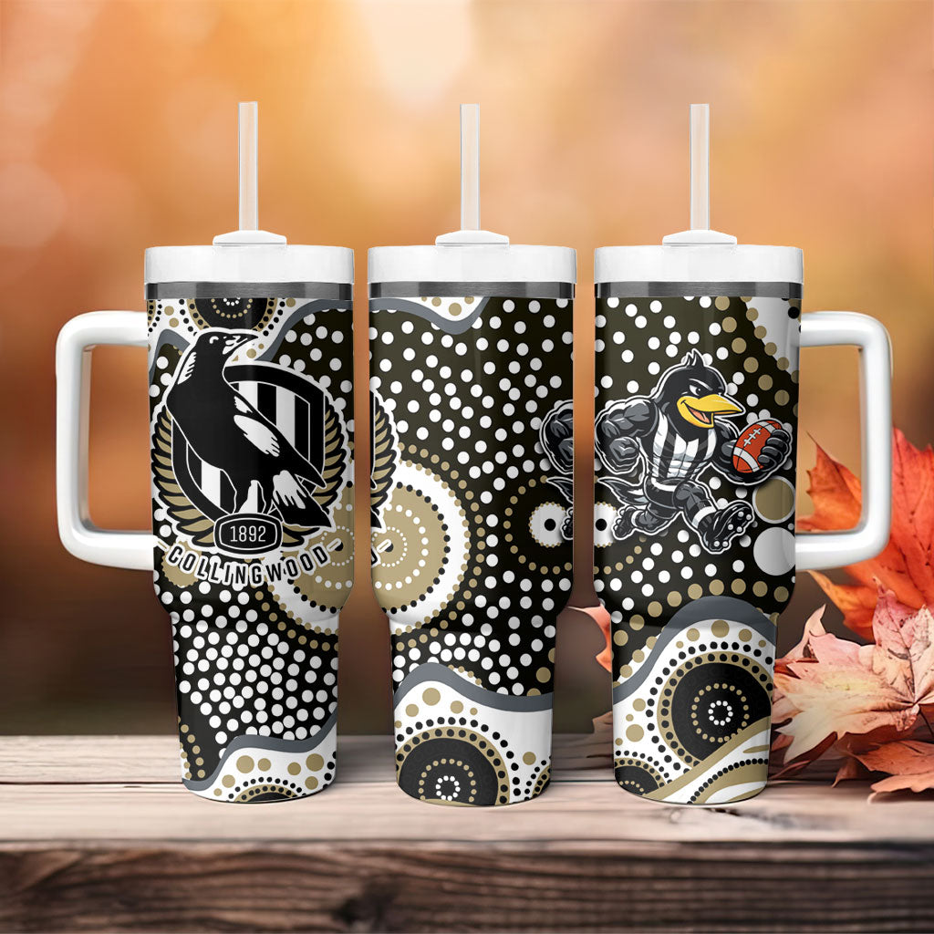 Collingwood Magpies Tumbler With Handle Aboriginal Dot Pattern - Football Mascot Heritage Pride