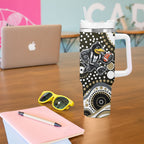 Collingwood Magpies Tumbler With Handle Aboriginal Dot Pattern - Football Mascot Heritage Pride
