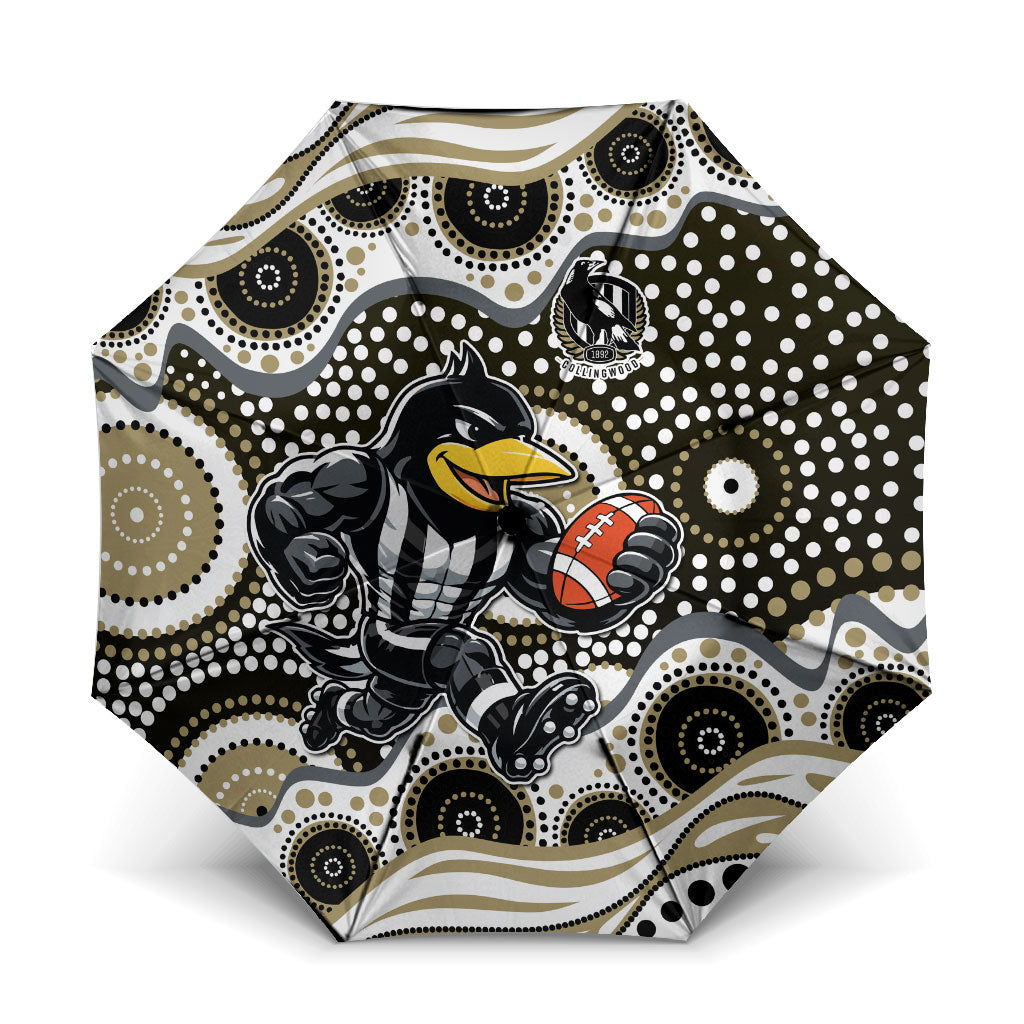 Collingwood Magpies Umbrella Aboriginal Dot Pattern - Football Mascot Heritage Pride