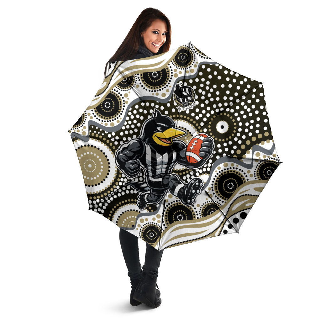 Collingwood Magpies Umbrella Aboriginal Dot Pattern - Football Mascot Heritage Pride