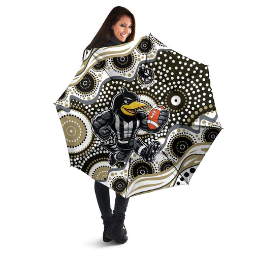 Collingwood Magpies Umbrella Aboriginal Dot Pattern - Football Mascot Heritage Pride