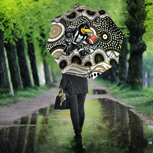Collingwood Magpies Umbrella Aboriginal Dot Pattern - Football Mascot Heritage Pride