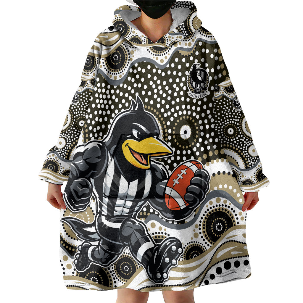 Collingwood Magpies Wearable Blanket Hoodie Aboriginal Dot Pattern - Football Mascot Heritage Pride