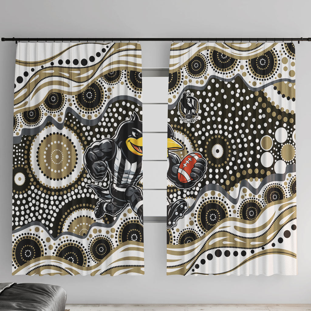 Collingwood Magpies Window Curtain Aboriginal Dot Pattern - Football Mascot Heritage Pride