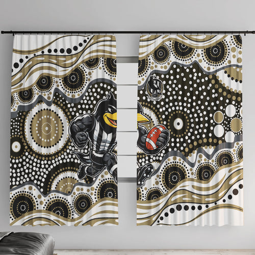 Collingwood Magpies Window Curtain Aboriginal Dot Pattern - Football Mascot Heritage Pride