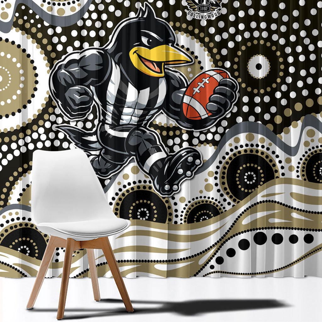 Collingwood Magpies Window Curtain Aboriginal Dot Pattern - Football Mascot Heritage Pride