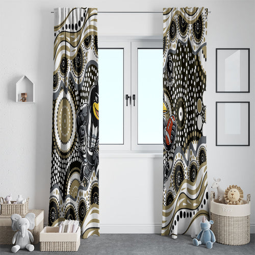 Collingwood Magpies Window Curtain Aboriginal Dot Pattern - Football Mascot Heritage Pride