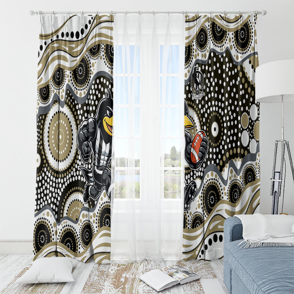 Collingwood Magpies Window Curtain Aboriginal Dot Pattern - Football Mascot Heritage Pride