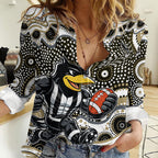 Collingwood Magpies Women Casual Shirt Aboriginal Dot Pattern - Football Mascot Heritage Pride