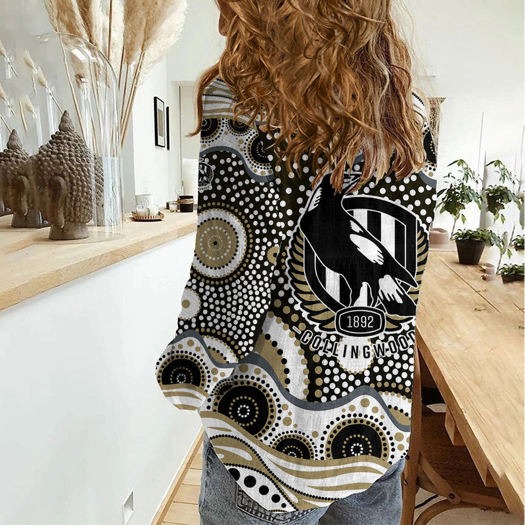 Collingwood Magpies Women Casual Shirt Aboriginal Dot Pattern - Football Mascot Heritage Pride