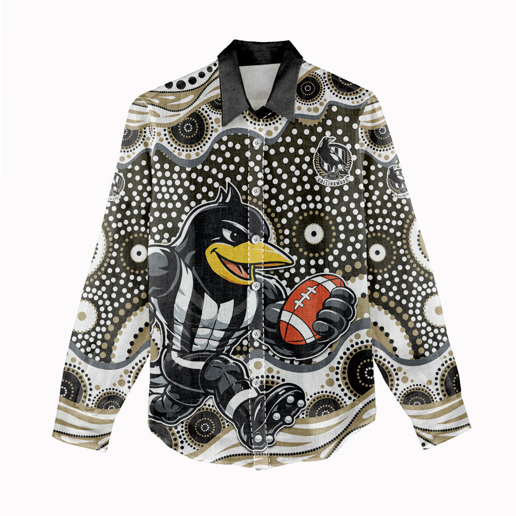 Collingwood Magpies Women Casual Shirt Aboriginal Dot Pattern - Football Mascot Heritage Pride