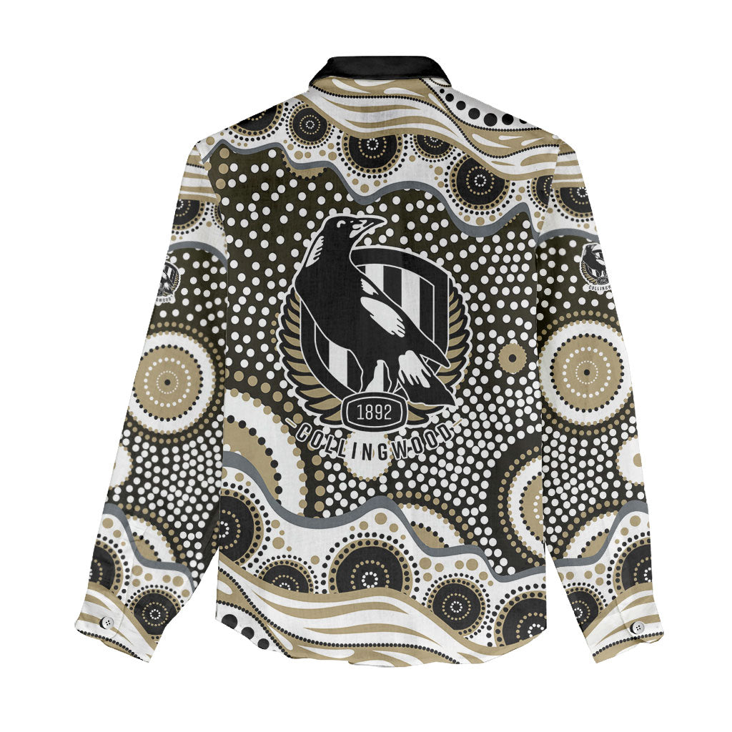 Collingwood Magpies Women Casual Shirt Aboriginal Dot Pattern - Football Mascot Heritage Pride
