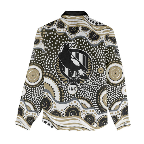 Collingwood Magpies Women Casual Shirt Aboriginal Dot Pattern - Football Mascot Heritage Pride