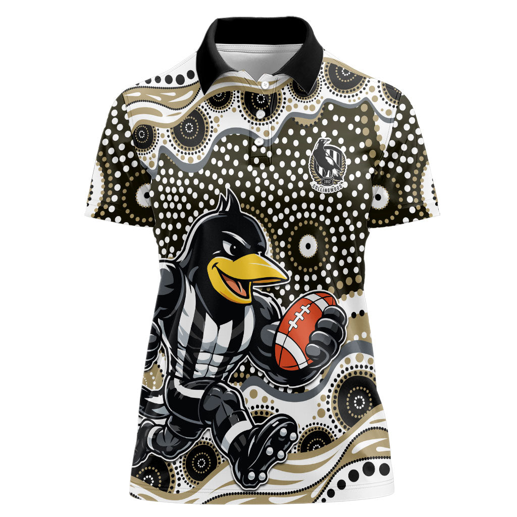 Collingwood Magpies Women Polo Shirt Aboriginal Dot Pattern - Football Mascot Heritage Pride