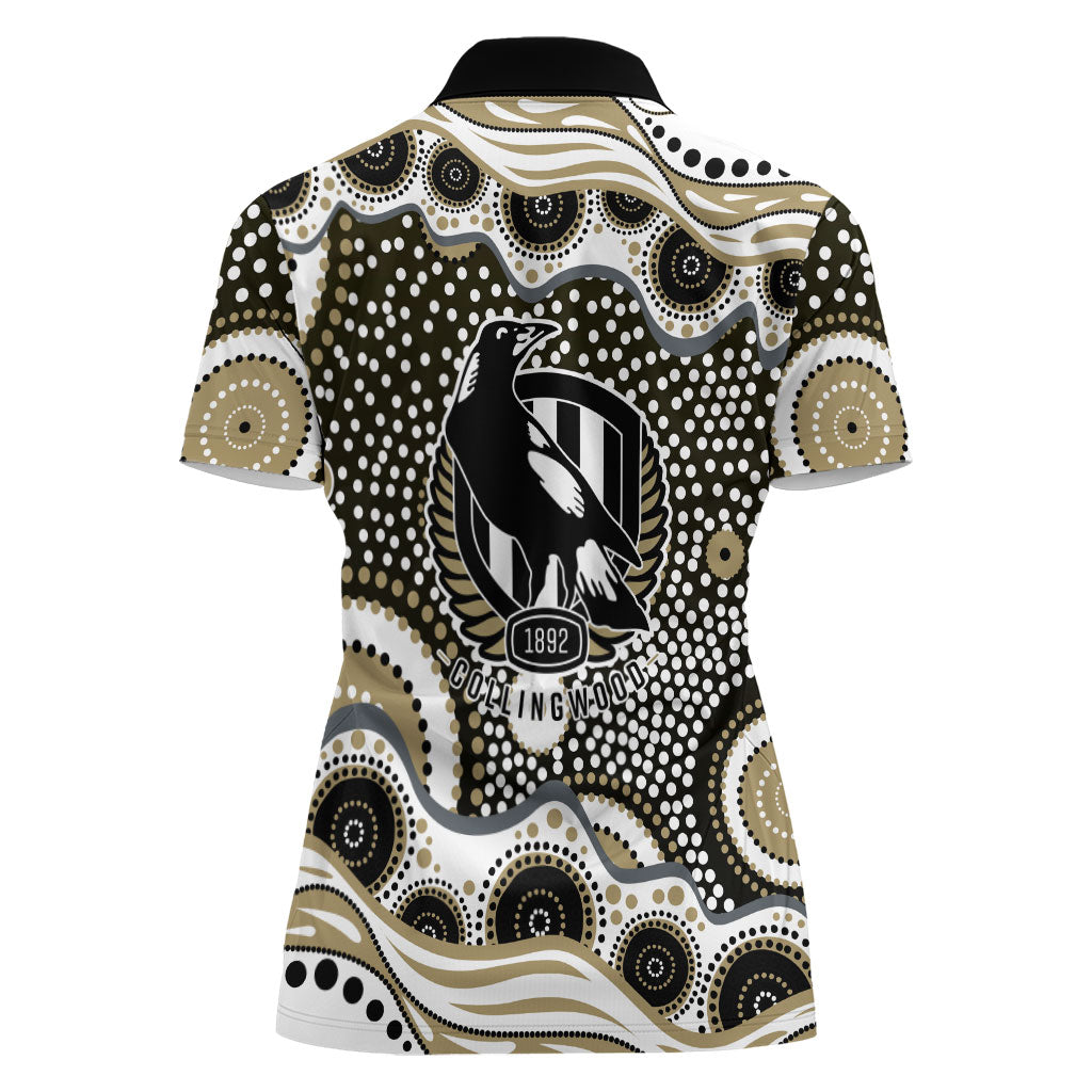 Collingwood Magpies Women Polo Shirt Aboriginal Dot Pattern - Football Mascot Heritage Pride