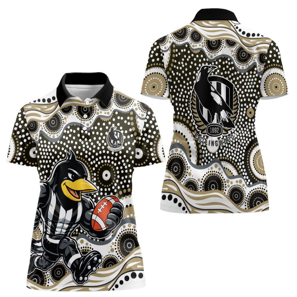 Collingwood Magpies Women Polo Shirt Aboriginal Dot Pattern - Football Mascot Heritage Pride