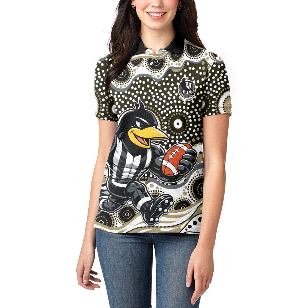 Collingwood Magpies Women Polo Shirt Aboriginal Dot Pattern - Football Mascot Heritage Pride
